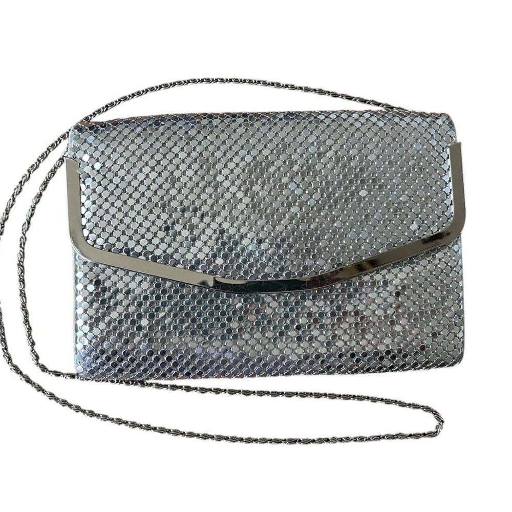 Vintage Silver Sequins Mesh Chain Strap Crossbody Bag